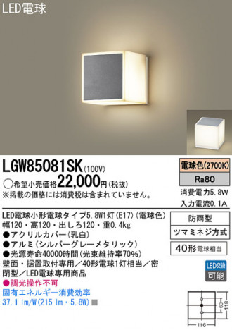 Panasonic LED�������ƥꥢ�������ȥɥ� LGW85081SK �ᥤ��̿�