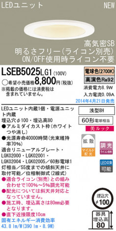 Panasonic LED������饤�� LSEB5025LG1 �ᥤ��̿�