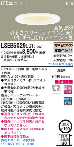 Panasonic LED������饤�� LSEB5029LG1 �ᥤ��̿�
