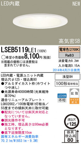 Panasonic LED������饤�� LSEB5119LE1 �ᥤ��̿�