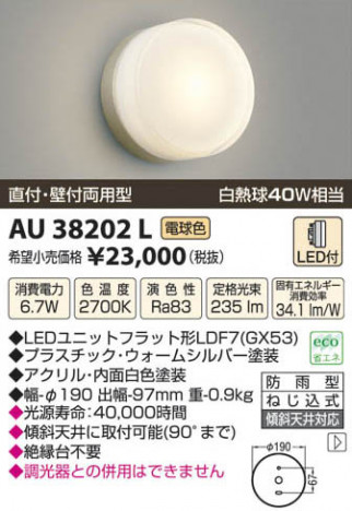 �������߾��� KOIZUMI LED�ɱ����֥饱�å� AU38202L ���β���