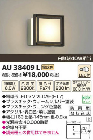 �������߾��� KOIZUMI LED�ɱ����֥饱�å� AU38409L ���β���