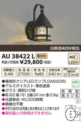 �������߾��� KOIZUMI LED�ɱ����֥饱�å� AU38422L ���β���