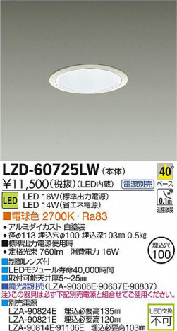 DAIKO ����ŵ� LED������饤�� LZD-60725LW ���ʼ̿�