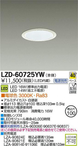 DAIKO ����ŵ� LED������饤�� LZD-60725YW ���ʼ̿�