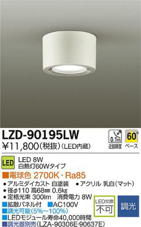 DAIKO ����ŵ� LED������󥰥�����饤�� LZD-90195LW ���ʼ̿�