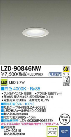 DAIKO ����ŵ� LED������饤�� LZD-90846NW ���ʼ̿�