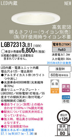 Panasonic LED ������饤�� LGB72313LB1 �ᥤ��̿�