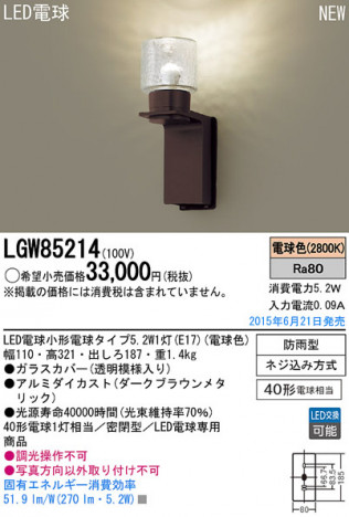 Panasonic LED �������ƥꥢ�������ȥɥ� LGW85214 �ᥤ��̿�