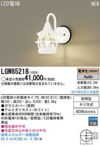 Panasonic LED �������ƥꥢ�������ȥɥ� LGW85218 �ᥤ��̿�