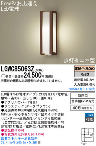 Panasonic LED �������ƥꥢ�������ȥɥ� LGWC85063Z �ᥤ��̿�