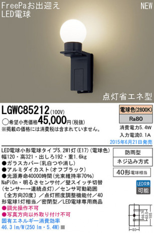 Panasonic LED �������ƥꥢ�������ȥɥ� LGWC85212 �ᥤ��̿�