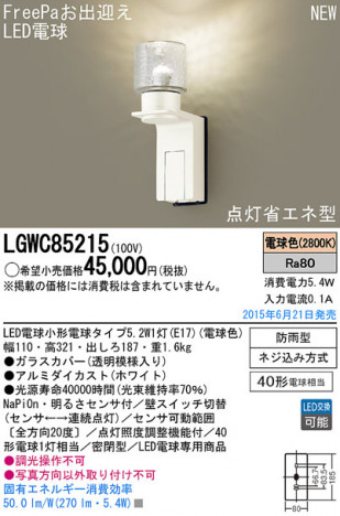 Panasonic LED �������ƥꥢ�������ȥɥ� LGWC85215 �ᥤ��̿�