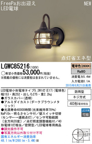 Panasonic LED �������ƥꥢ�������ȥɥ� LGWC85216 �ᥤ��̿�