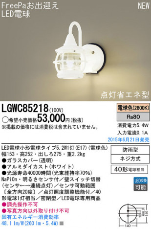 Panasonic LED �������ƥꥢ�������ȥɥ� LGWC85218 �ᥤ��̿�