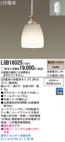 Panasonic LED �ڥ����ȥ饤�� LGB16025 �ᥤ��̿�