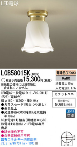 Panasonic LED ������󥰥饤�� LGB58015K �ᥤ��̿�