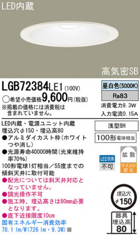 Panasonic LED ������饤�� LGB72384LE1 �ᥤ��̿�