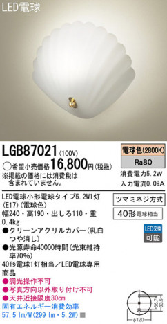 Panasonic LED �֥饱�å� LGB87021 �ᥤ��̿�