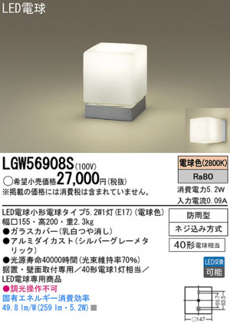 Panasonic LED �������ƥꥢ�������ȥɥ� LGW56908S �ᥤ��̿�