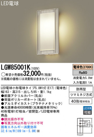Panasonic LED �������ƥꥢ�������ȥɥ� LGW85001K �ᥤ��̿�