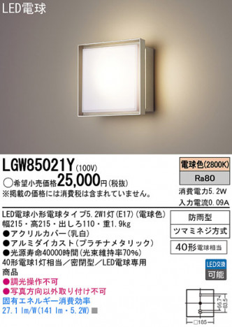 Panasonic LED �������ƥꥢ�������ȥɥ� LGW85021Y �ᥤ��̿�