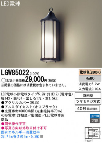 Panasonic LED �������ƥꥢ�������ȥɥ� LGW85022 �ᥤ��̿�