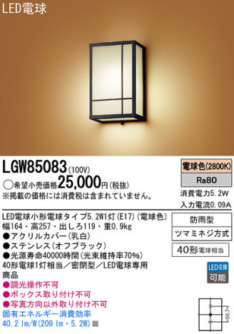 Panasonic LED �������ƥꥢ�������ȥɥ� LGW85083 �ᥤ��̿�