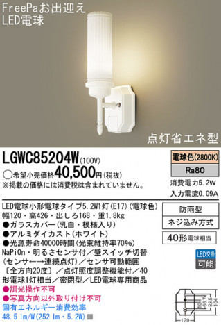 Panasonic LED �������ƥꥢ�������ȥɥ� LGWC85204W �ᥤ��̿�