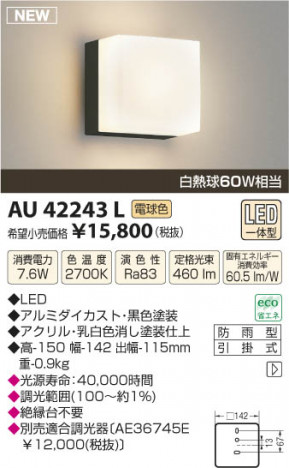 �������߾��� KOIZUMI �ɱ����֥饱�å� LED AU42243L ���β���