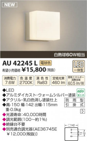 �������߾��� KOIZUMI �ɱ����֥饱�å� LED AU42245L ���β���