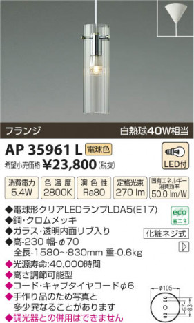 �������߾��� KOIZUMI �ڥ����� LED AP35961L ���β���