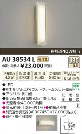 �������߾��� KOIZUMI �ɱ����֥饱�å� LED AU38534L ���β���