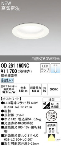 ODELIC �����ǥ�å� ������饤�� OD261160NC ñ�ʲ���