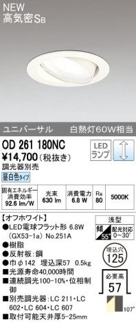 ODELIC �����ǥ�å� ������饤�� OD261180NC ñ�ʲ���