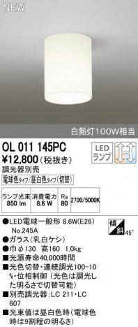 ODELIC �����ǥ�å� ����������󥰥饤�� OL011145PC ñ�ʲ���