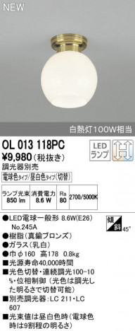 ODELIC �����ǥ�å� ����������󥰥饤�� OL013118PC ñ�ʲ���