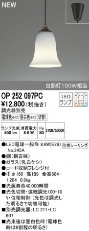 ODELIC �����ǥ�å� �ڥ����ȥ饤�� OP252097PC ñ�ʲ���