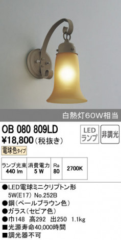 ODELIC �����ǥ�å� �֥饱�å� OB080809LD ñ�ʲ���