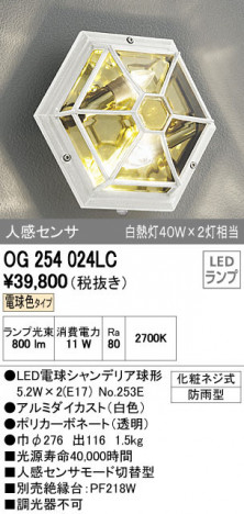 ODELIC �����ǥ�å� �������ƥꥢ�饤�� OG254024LC ñ�ʲ���