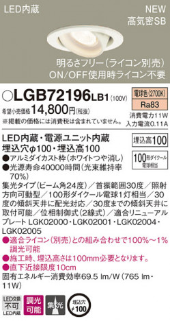 PANASONIC �ѥʥ��˥å� ������饤�� LGB72196LB1 �ᥤ��̿�