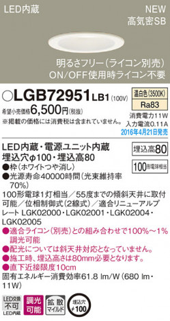 PANASONIC �ѥʥ��˥å� ������饤�� LGB72951LB1 �ᥤ��̿�