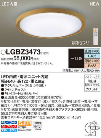 PANASONIC ѥʥ˥å 󥰥饤 LGBZ3473 ᥤ̿