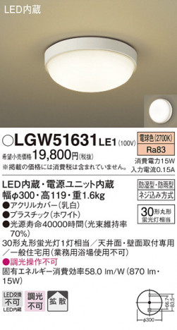 Panasonic LED �Х��롼��饤�� LGW51631LE1 �ᥤ��̿�