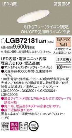Panasonic LED ������饤�� LGB72181LB1 �ᥤ��̿�