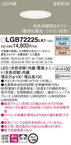 Panasonic LED ������饤�� LGB72225LK1 �ᥤ��̿�