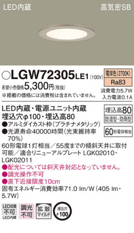 Panasonic LED ������饤�� LGW72305LE1 �ᥤ��̿�