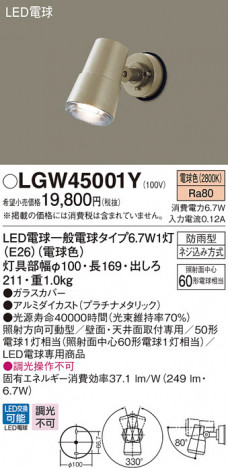 Panasonic LED �������ƥꥢ�������ȥɥ� LGW45001Y �ᥤ��̿�