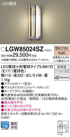 Panasonic LED �������ƥꥢ�������ȥɥ� LGW85024SZ �ᥤ��̿�