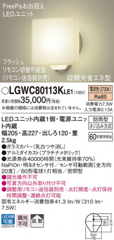 Panasonic LED �������ƥꥢ�������ȥɥ� LGWC80113KLE1 �ᥤ��̿�